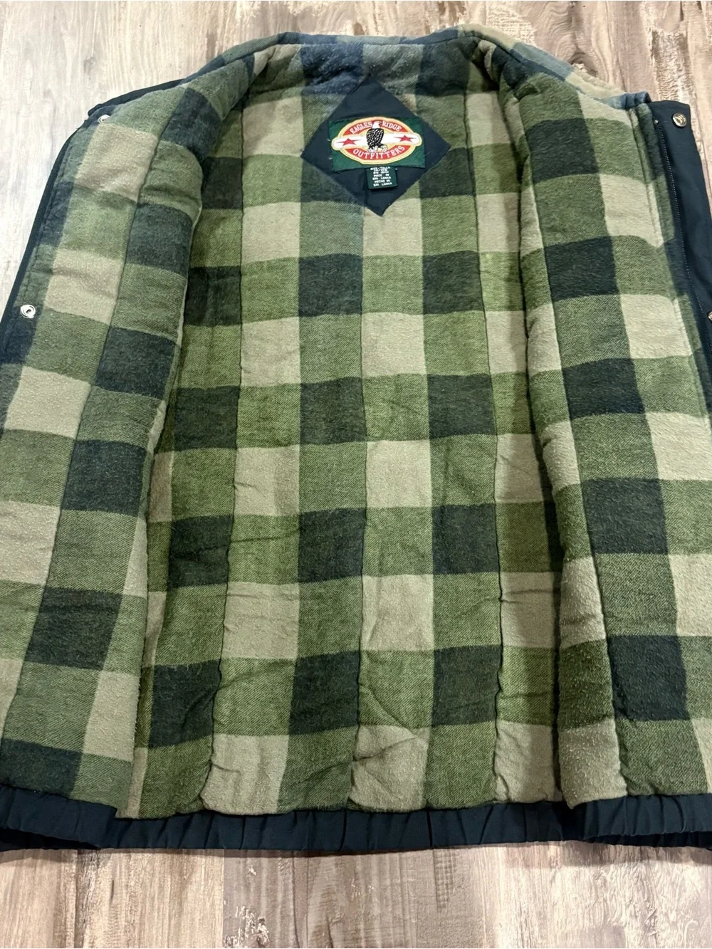 Vtg Eagle Ridge Outfitters Green Mens XL Flannel Plaid Lined Insulated Vest
